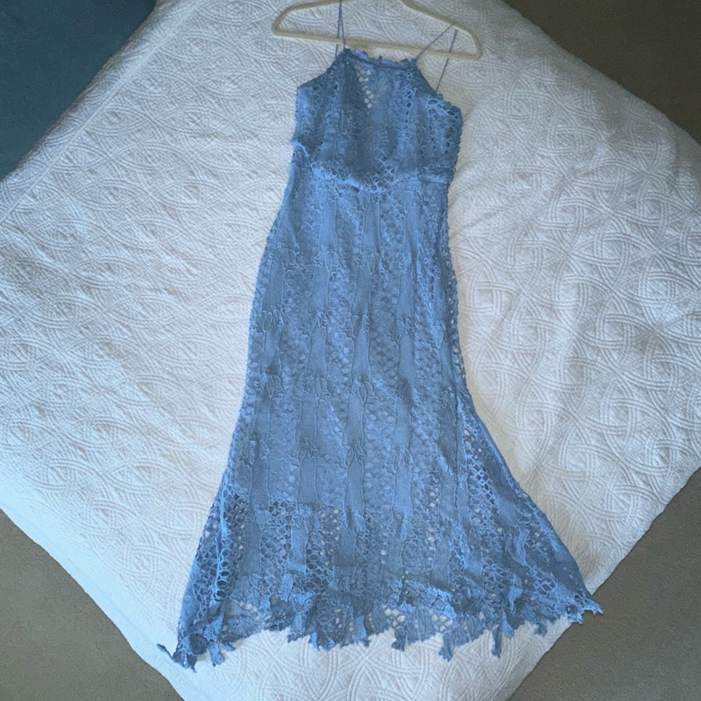 Boohoo NWT Baby Blue Crotchet Midi Dress - Size Small